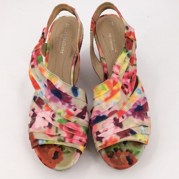 Naturalizer Floral Print Wedge Open Toe Sz 8 1/2 - Picture 3 of 10